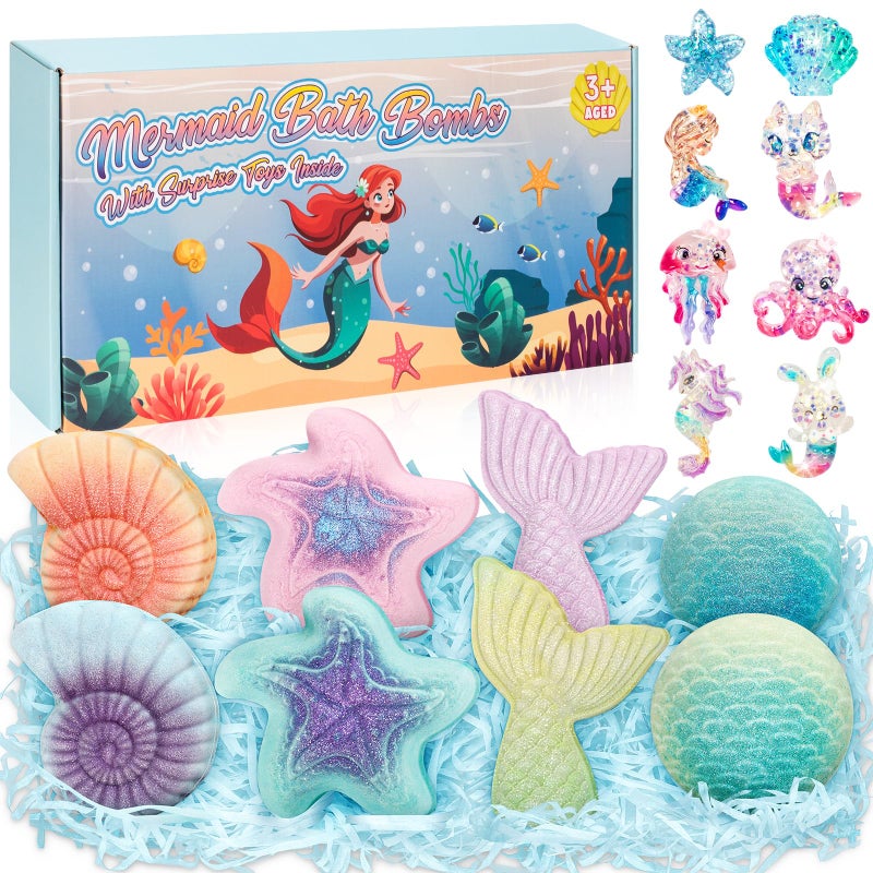 8 Packs Bath Bombs for Kids Girls Mermaid Bath Bomb with Surprise Toys Inside Princess Bubble Bath Toys for Kids Aged 48 Christmas Birthday Gifts for Girls 3 4 5 6 7 8